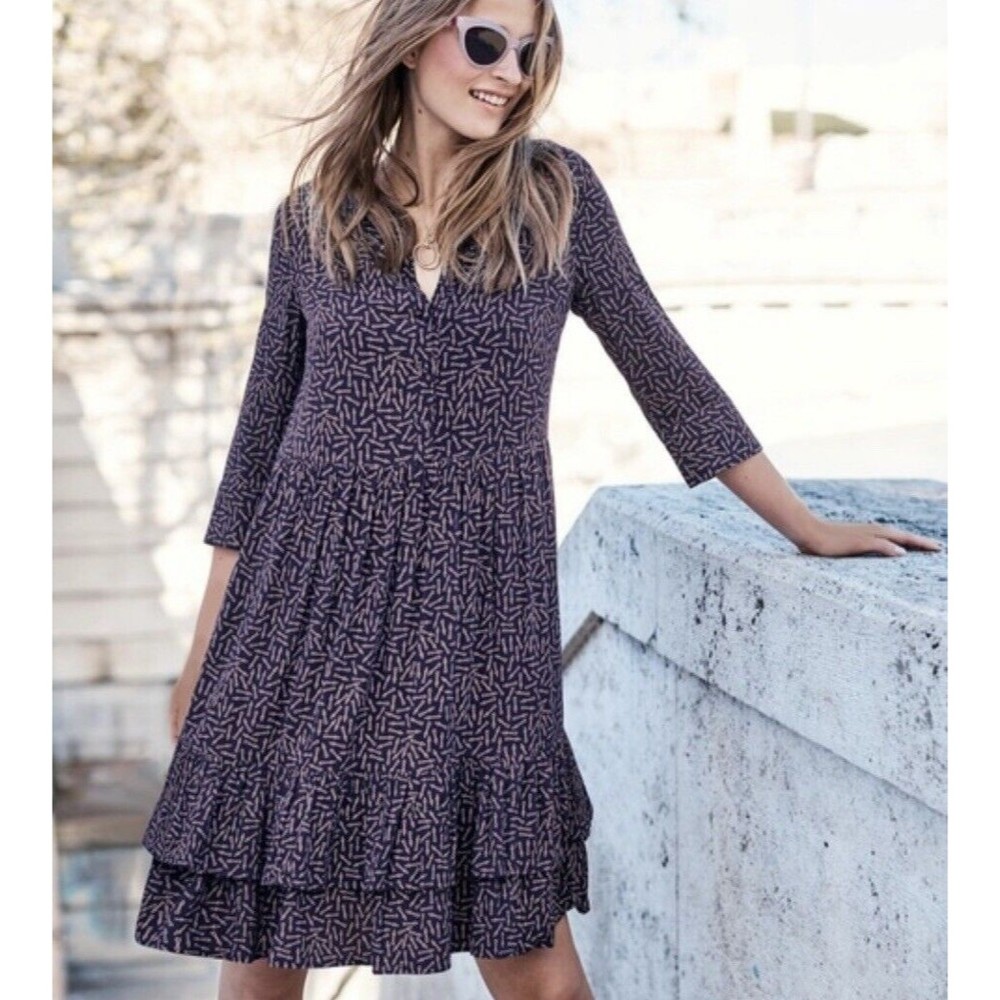 BODEN Blue White Arrow Print Ruffle Skirt Mini Dress Size 4R Women Boho Chic